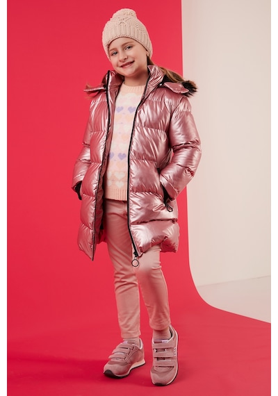 Lela Peluş Astarlı Yakası Suni Kürklü Çıkarılabilir Kapüşonlu Kışlık Kız Çocuk Mont 5761908 Pembe