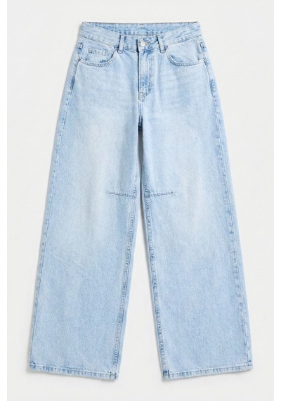 it's basic Kadın Ice 4s6-3 Wide Leg Barrel Fit %100 Koton Denim Jean Buz Mavi
