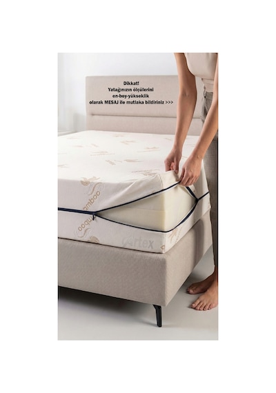 Kılıf Bamboo 140x200 Yatak Kılıfı Koruyucusu Örtüsü Fermuarlı Kapitone Fit Zippered Mattress Cover Natural