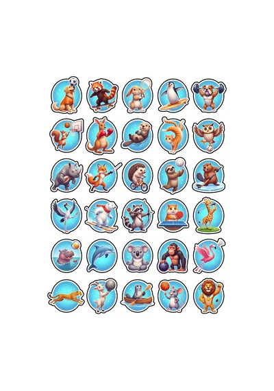 30 Adet Sevimli Sporcu Hayvanlar Sticker Seti - Laptop Defter Su Matarası Telefon Çok Renkli