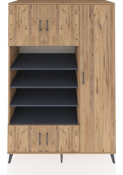 Kronos Dolap 11 Raflı 5 Kapaklı 132x59x195 Çam-çam/antrasit Çam