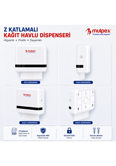 Mulpex Z Katlamalı Kağıt Havlu Dispenseri Beyaz 27 21 Cm Vidalı Ve Yapışkan Montaj