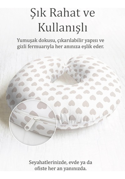 Kalp Desenli Pamuklu Boyun Yastığı - Pastel Bej Beyaz Yumuşak Seyahat Yastığı Buzlu Gün Doğumu Şampanya
