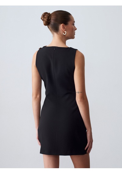 Dilvin 90938 Aksesuar Detaylı Mini Elbise-siyah