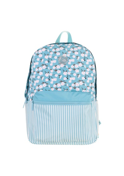 Kaukko Soft Floral Kız Çocuk Üç Bölmeli Turkuaz Çiçek Ve Çizgi Desenli Okul Sırt Çantası - K1796 Turkuaz
