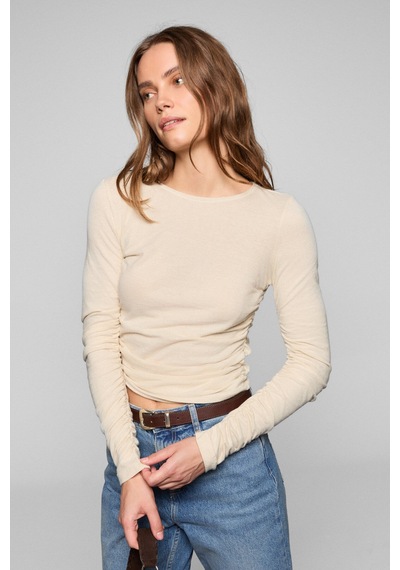ETHIQUET INSSAZA Kadın Vücuda Oturan Büzgülü Slim Fit Taş Rengi Bluz