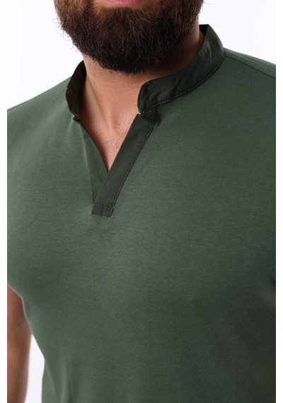 Mcz Giyim Haki Renk Hakim Yaka Slim Fit Erkek T-shirt