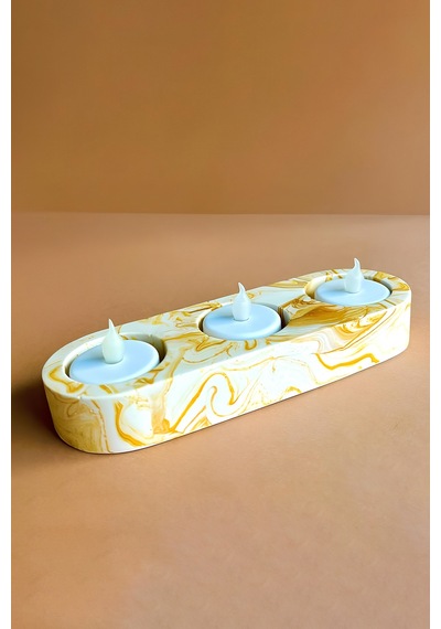 El Yapımı Sarı Mermer Desenli Beton Tealight Mumluk Şamdan Ve Dekoratif Masa Mumluğu Sarı