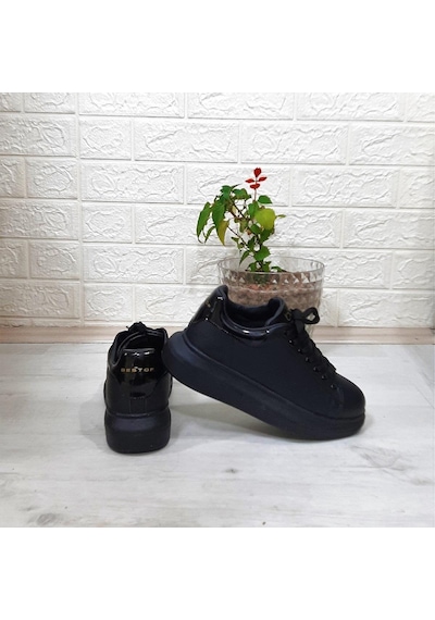 Bestof 150 Siyah-siyah Fuspetli Sneaker Düz Taban Spor Ayakkabı 001