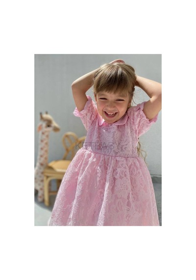 Ketbaby Kız Çocuk Dantel Elbise Kısa Kol Pembe Pembe