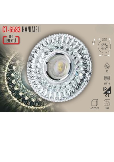 Ct-6583 Hanımeli Cam Spot Ampülsüz Led Efekli 10 Adet Beyaz