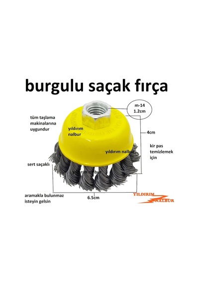 Çanak Fırça 65 Saçak Burgulu Sert Fırça Tel Fırça Burgu Telli Taş