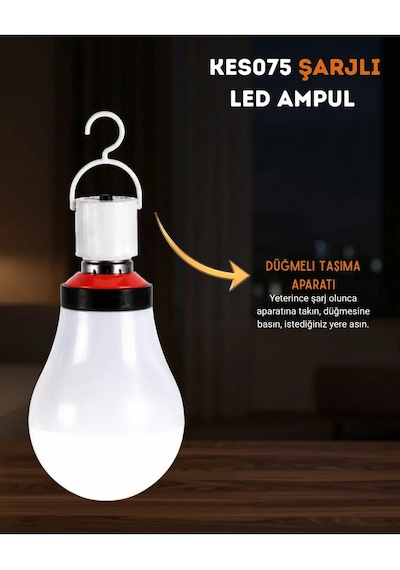 Acil Aydınlatma Şarjlı Led Ampul 9w Beyaz Işık E27 Duy Kes075 Kamp Feneri 6500k 2 Li Paket