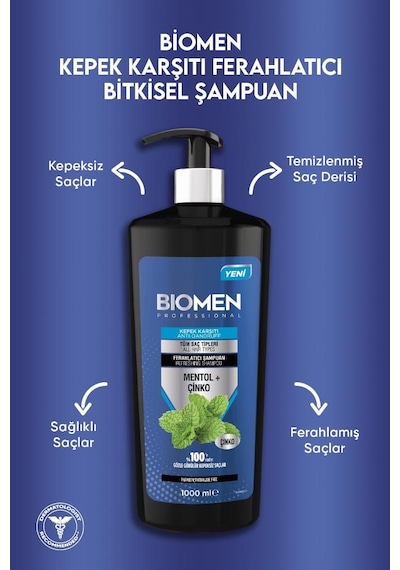 Biomen Mentol&Çinko Kepek Karşıtı Ferahlatıcı Şampuan 1 L