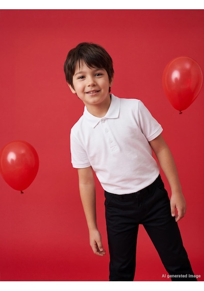 Civil Boys Palmiye Nakışlı Polo Yaka 10-13 Yaş Tişört - Beyaz