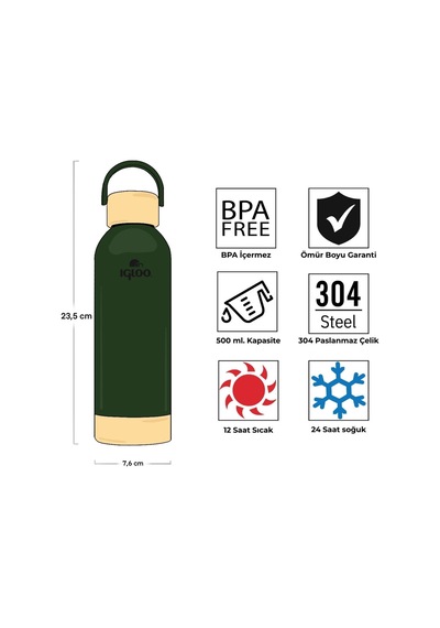 Çelik Pro Termos - Igloo - Hydrate - 500ml - Haki - 205694 Çok Renkli
