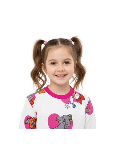 New Kids Renkli Figür Baskılı 3 İplik Şardonlu Kalın Kışlık Kız Çocuk Takım-91051 Beyaz