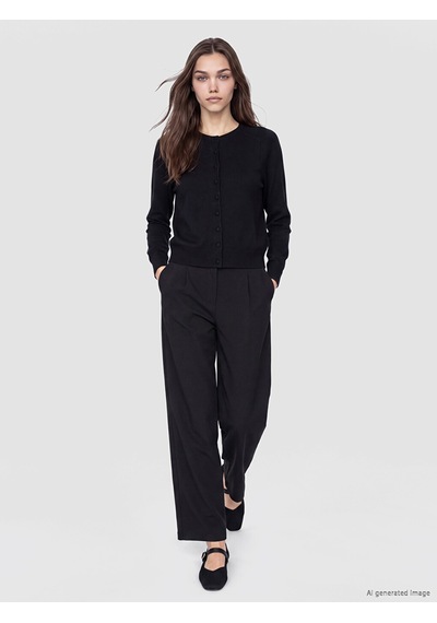 Lcw Modest Siyah Loose Fit Kadın Pileli Kumaş Pantolon