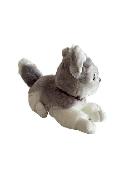 Peluş Köpek Havlayan Yatan Sevimli Peluş Köpek 25 Cm Yatan Sesli Köpek Peluş - Gri Gri