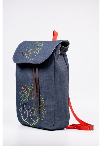 Fabric Craft Bag Sırt Çantası Kot Kumaş Nakışlı Astarlı 38x40 Cm Kot