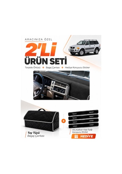 E-biz Mıtsubıshı Montero Sport 1996-2009 Uyumlu Torpido + Tay Tüyü Çanta - Siyah-gri - Mı015