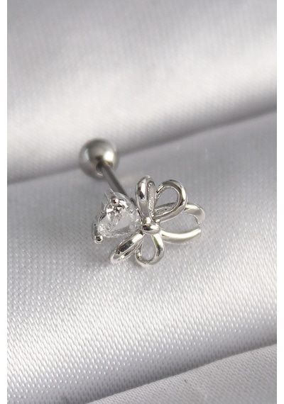 Forwhat Zarif Kadın İçin Silver Çelik Zirkonlu Kurdele Tarz Tragus Piercing Çok Renkli