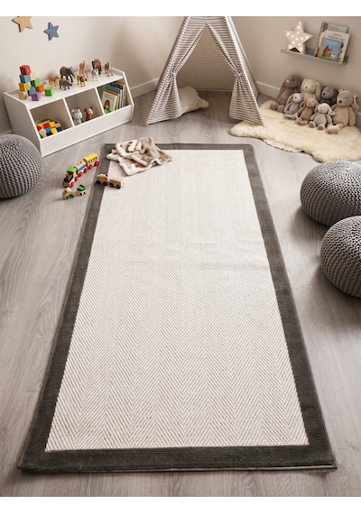 My Evilla Vektör Sisal Halı Kaymaz Taban Silinebilir Yıkanabilir Modern Salon Mutfak Koridor Halısı Beyaz Antrasit