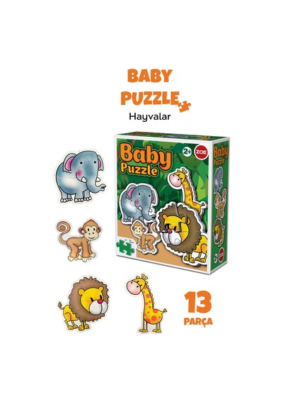 13 Parça Hayvan Figürlü Puzzle Seti - Aslan Fil Zürafa Maymun Şekilli 2-3 Yaş Eğitici Yapboz