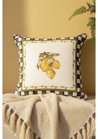 Linda Limon Desenli Kırlent Kılıfı 45x45 Cm Çok Renkli