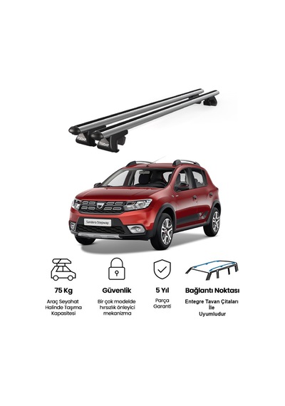 Venüs Dacia Sandero Stepway 2013-ve Sonrası Uyumlu Gri Ara Atkı Port Bagaj Tavan Barı