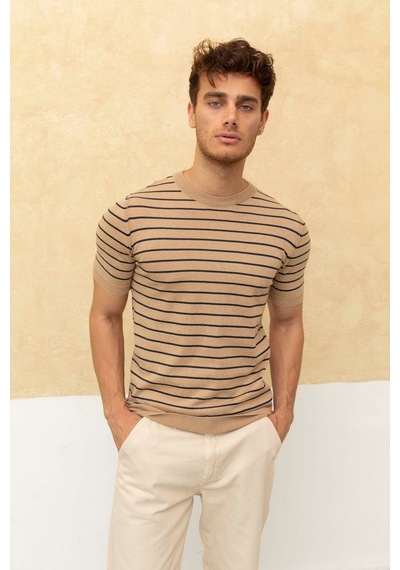 Erkek Yuvarlak Yaka Örme T-shirt Taş