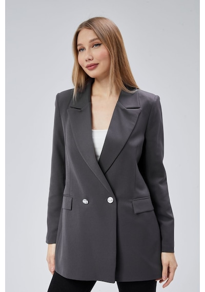 Antrasit Oversize Dokuma Blazer Ceket Antrasit