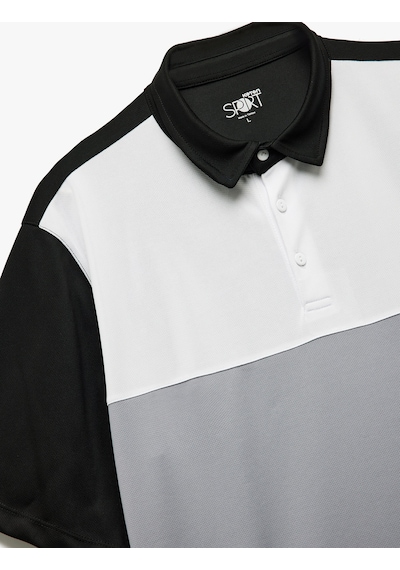 Koton Kısa Kollu Polo Yaka Renk Bloklu Oversize Spor Tişört Siyah 5sam10043nk Siyah