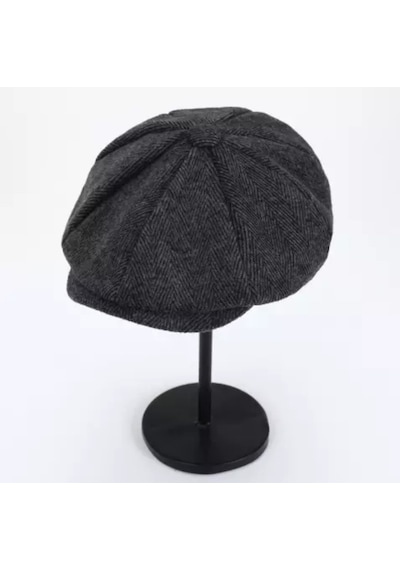 Eleven Markets Kışlık 8 Parca Kaşmir Düz Renk Peaky Blinders Model Erkek Kasket London Şapka Füme Çizgili Füme