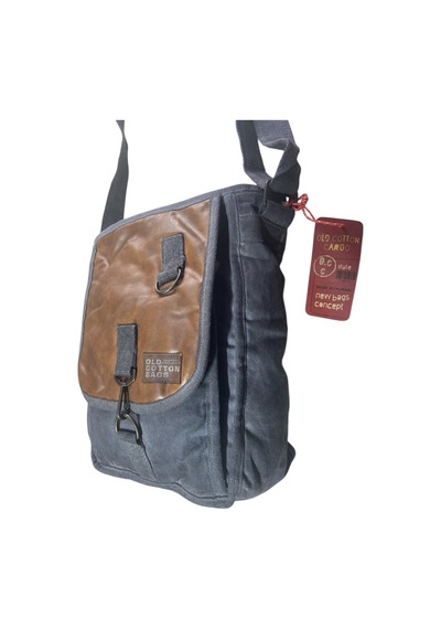 Old Cotton Cargo Vintage Salaş Kaliteli Unisex Taşlanmış Kumaş Okul Gezi Postacı Çantası 27x33cm Gri - Taba