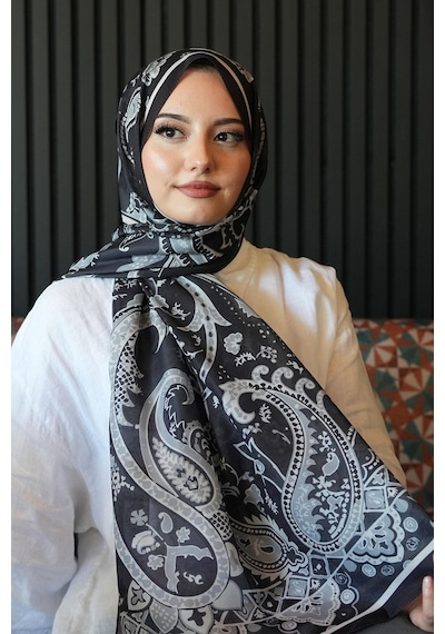 Afvente Damla Motif Desen Siyah Soft Pamuk Şal Çok Renkli