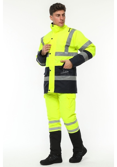 Uniprom İş Kabanı Parka Su Ve Rüzgar Geçirmez Rain Safety Model Membranlı Neon Sarı Erkek Neon Sarı