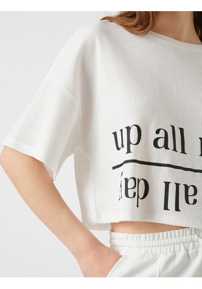 Koton Baskılı Crop Pijama Üst Ekru 2ylk73821mk