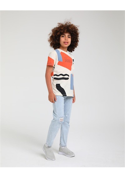 Jack Lions Erkek Çocuk Pamuklu Baskılı Salaş Kesim Tshirt-12839-bej Bej