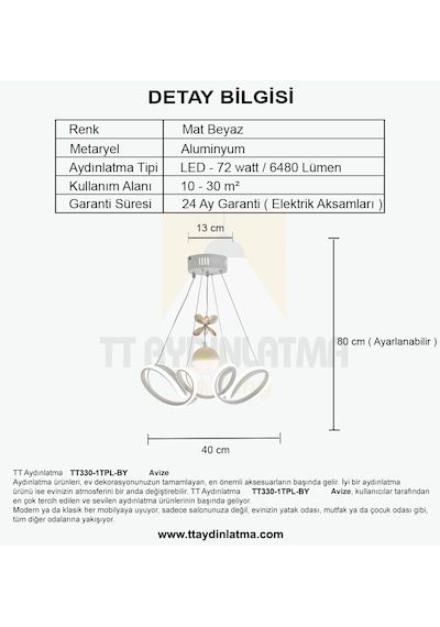 Tt330-1tpl-by Tt Ayd Zambak Mat Beyaz Tek Toplu 3 Renk Led Avize Beyaz