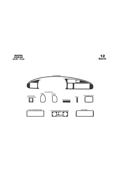 Mazda Pick Up Torpido Kaplama 1999-2006 12 Parça Karbon