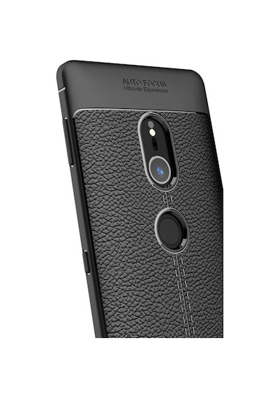 Sony Xperia Xz2 Kılıf Niss Deri Desenli Silikon Kılıf Siyah