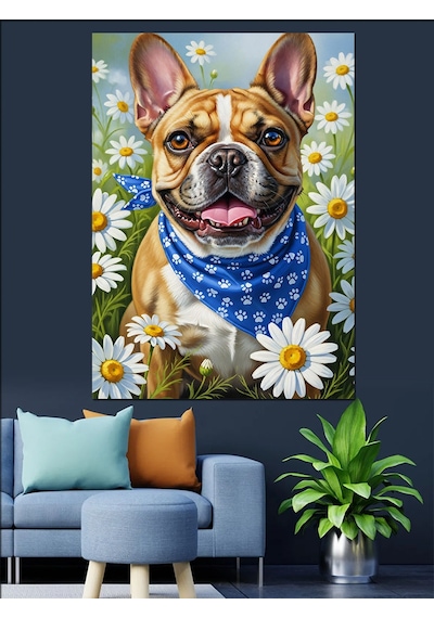 Sevimli Fransız Bulldog Köpek Tablo Dekoratif Kanvas - Mdf Ahşap Tablo