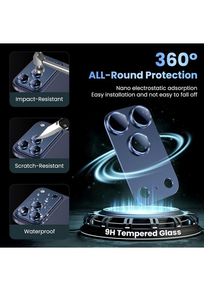 Sapphire Full Camera Guard İphone Uyumlu Safir Kamera Lens Koruyucu Hd-ar-af Kılıf Dostu Metal 9h Temperli Cam Kamera Kapağı Abis Lacivert, İphone 17 Pro