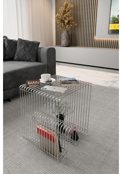 Modern Metal Tel Orta Sehpa Yan Sehpa Orta Sehpa Ve Dekoratif Salon Masası Gümüş