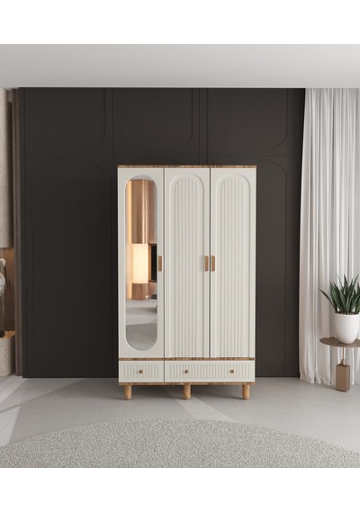 Mila 3 Kapaklı Çekmeceli Gardırop - Tamamı Mdf Aytaşı