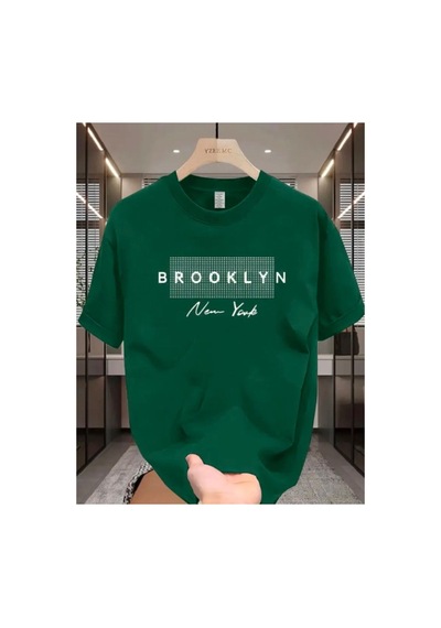 Medinenur Brooklyn Baskılı Basic T-shirt Yeşil
