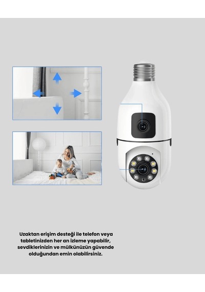 Wifi Ampul Kamera 1080p Hareket Sensörlü Gece Görüşlü Uzaktan Erişimli