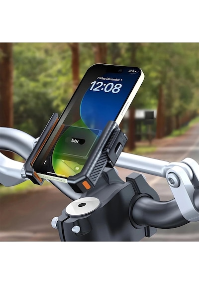 Gidon Bağlantılı Bisiklet Motosiklet İçin Esnek Abs 4-7.8 İnç Telefon Tutucu 360 Dönebilen Tasarım Siyah