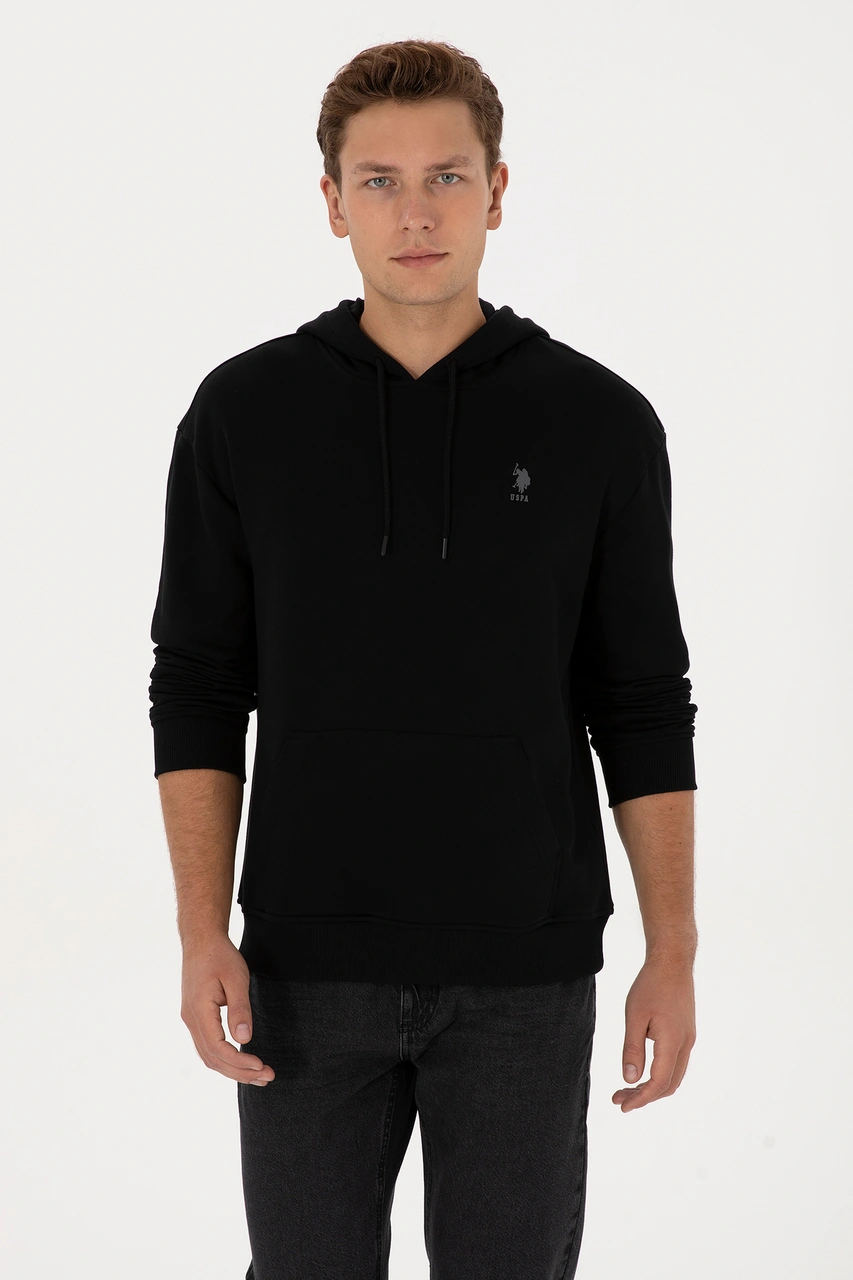 U.S. Polo Assn. Erkek Comfort Fit Kapüşonlu Siyah Basic Sweatshirt 50313746-VR046